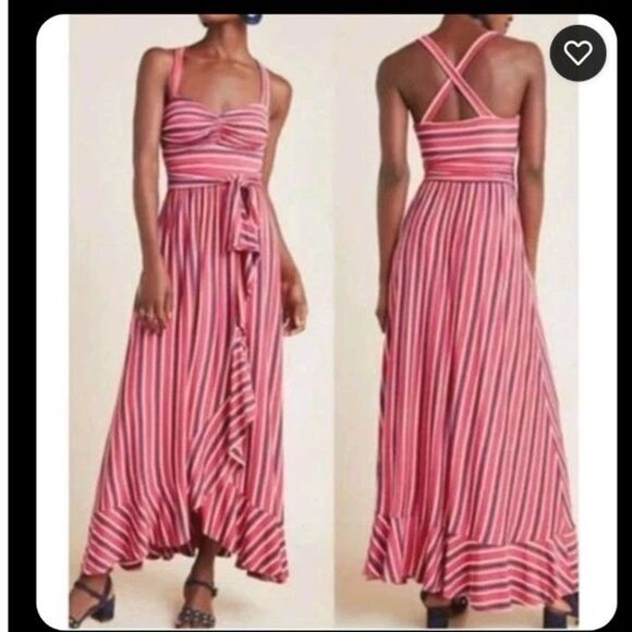 Anthro Maeve Gabriela Ruffled Maxi Dress Size S Colorful Heavy Jersey Knit - Picture 9 of 9